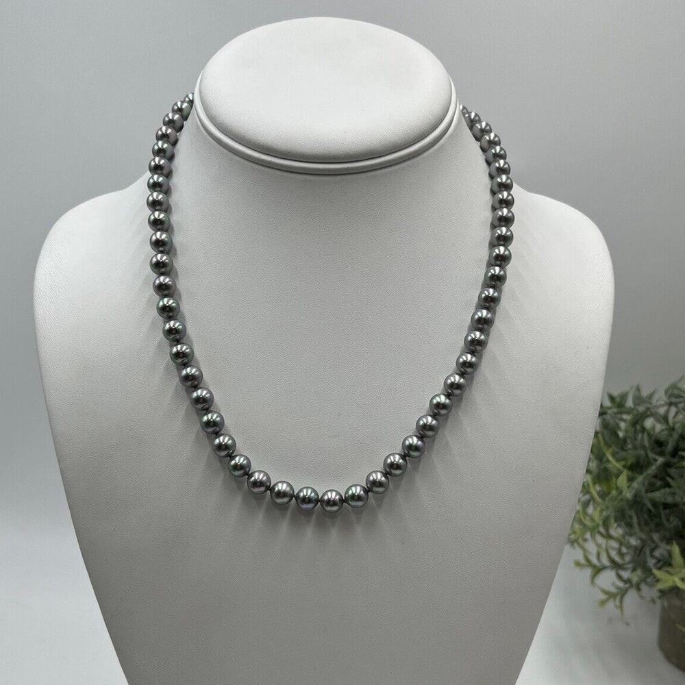 Majorica Gray Rainbow Lustrous‎ Pearl One Strand Necklace 925 Vermeil Box Clasp